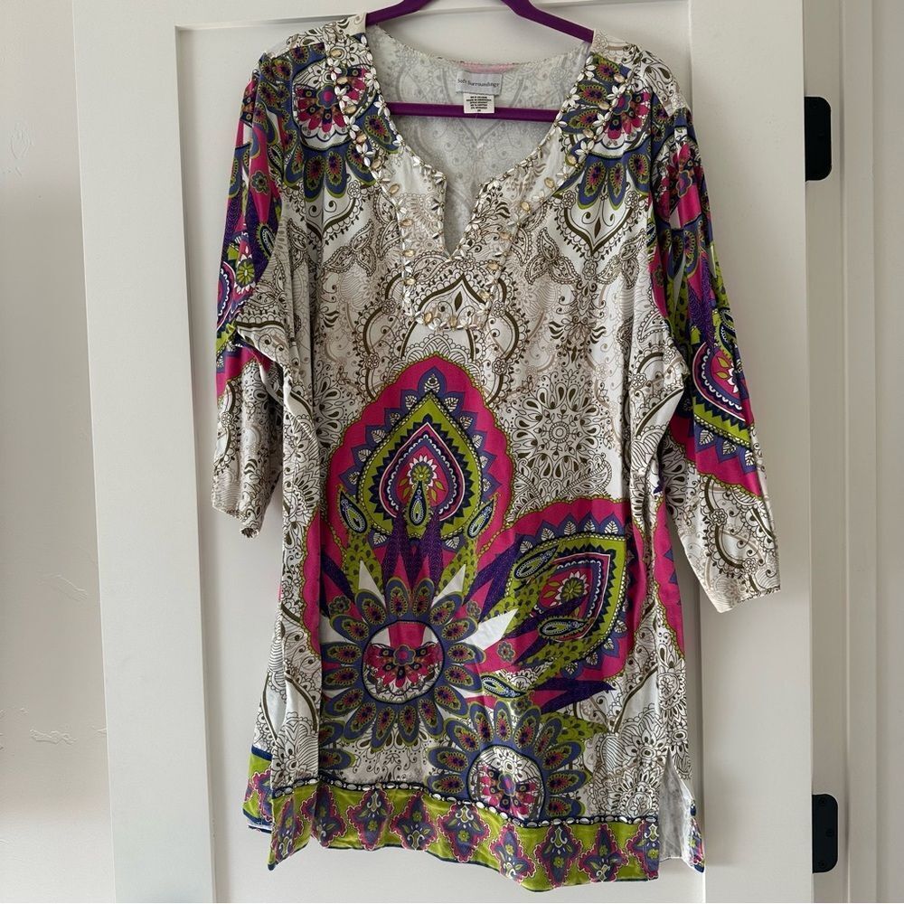 Soft Surroundings Multi Color Boho Abstract Blous… - image 1